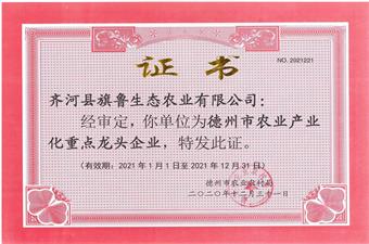 【喜讯】旗鲁生态农业公司被授予“德州市农业产业化重点龙头企业”称号！